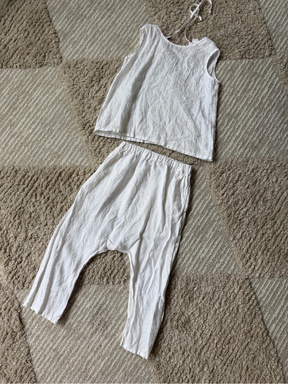 Kids Unisex White Linen Matching Set 6T